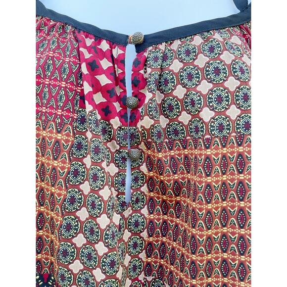 HIPPIE LAUNDRY Top Blouse Womens M Balloon Sleeve Peasant Shirt Strappy Gathered - Picture 3 of 5